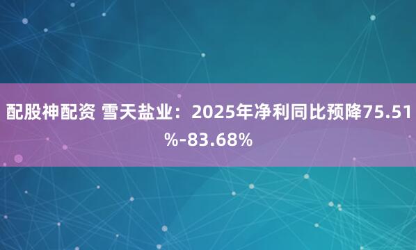 配股神配资 雪天盐业：2025年净利同比预降75.51%-83.68%